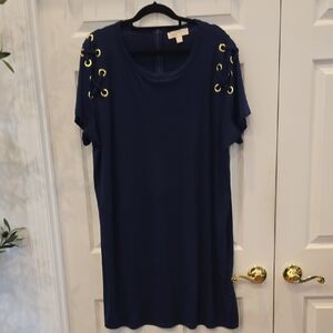 Michael Kors Navy Shift Dress with Gold Label Accents